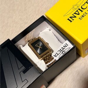 Invicta Gold and Black Rectangular Bracelet Watch